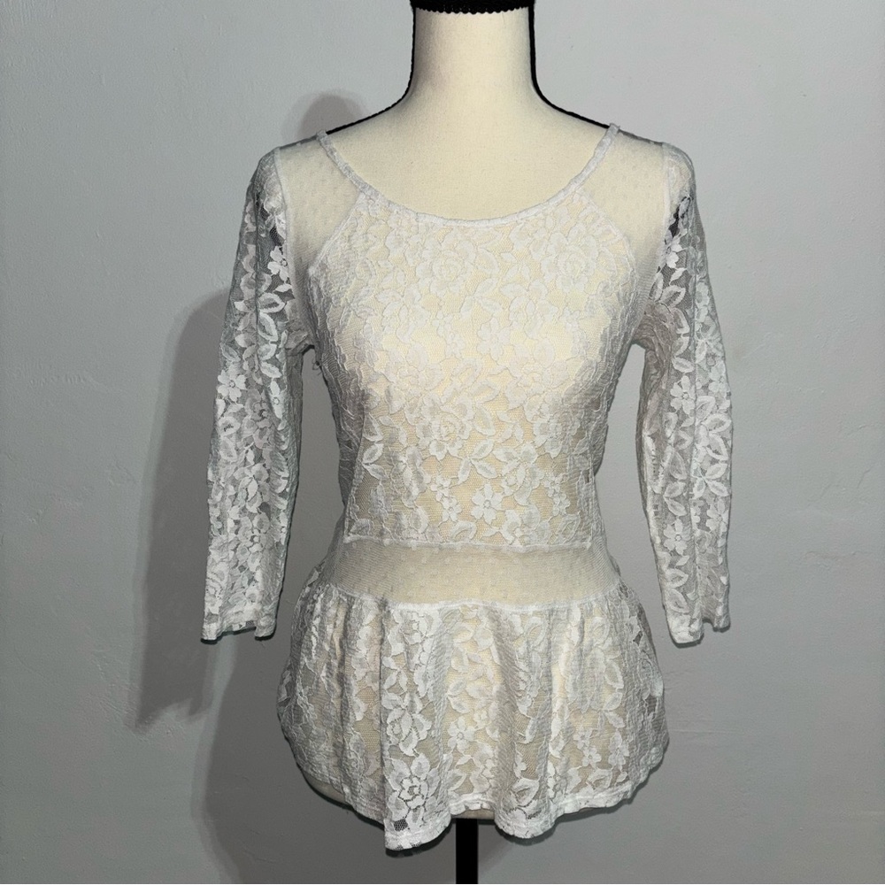 Hollister White Lace Peplum Blouse